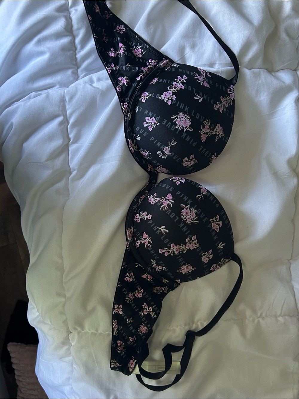 Victoria's Secret PINK Black and Pink Branded Bra